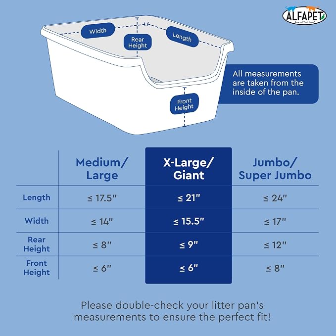 Cat Litter Box Sifting Liners Alfapet - Extra Giant 50 Count - Tear-Resistant Cat Litter Bags - Waterproof Kitty Litter Liners - Fits Almost All Litterbox Pan Sizes, 40" x 38", 30 lb Capacity