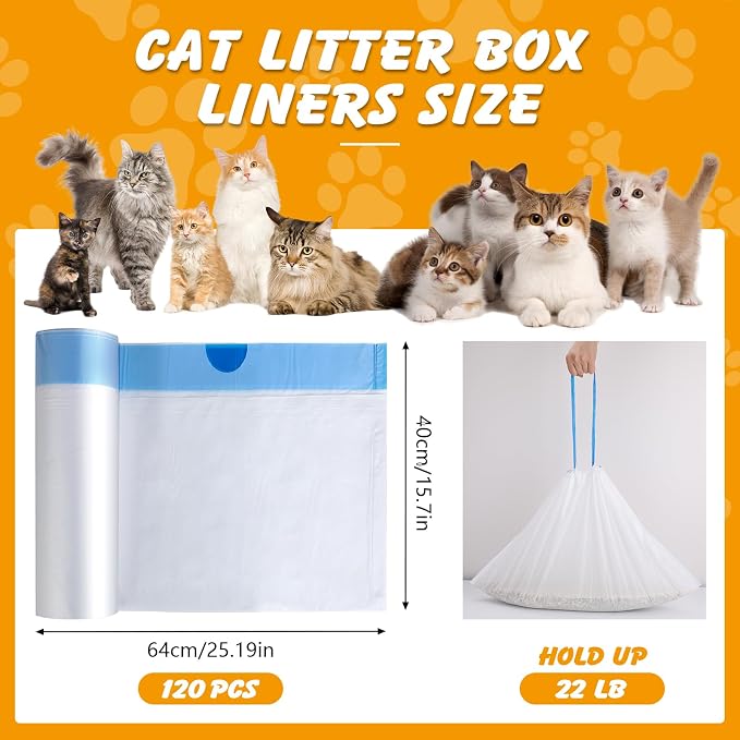 120 Pack Cat Litter Bags & Silicone Cat Litter Mat