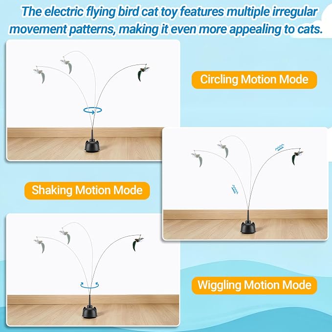2 In 1 Electric Cat Wand Toy Interactive Cat Toys for Indoor Cats 360° Cat Toys for Bored Indoor Adult Cats, 2-Speed Fly Cat Chase Toy Automatic Cats Toys with Suction Cup Electric Cat Teaser Wand