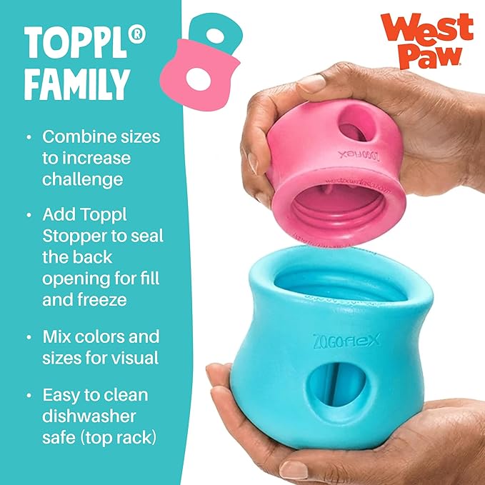 WEST PAW Zogoflex Toppl Interactive Treat Dispensing Puzzle Dog Toy for Mental Stimulation & Enrichment-Holds Kibble & Treats-Lickable, Freezable & Dishwasher Safe-Made in USA-XL-Geranium