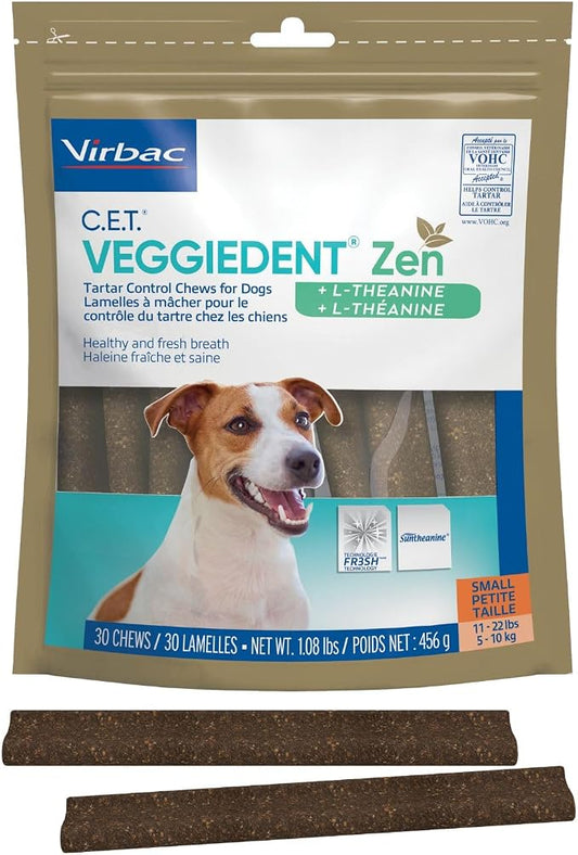 Virbac C.E.T.® VEGGIEDENT® Zen Tartar Control Chews for Dogs - Multifunctional to Support Mental Well-Being, VOHC Approved - Small 11-22lbs