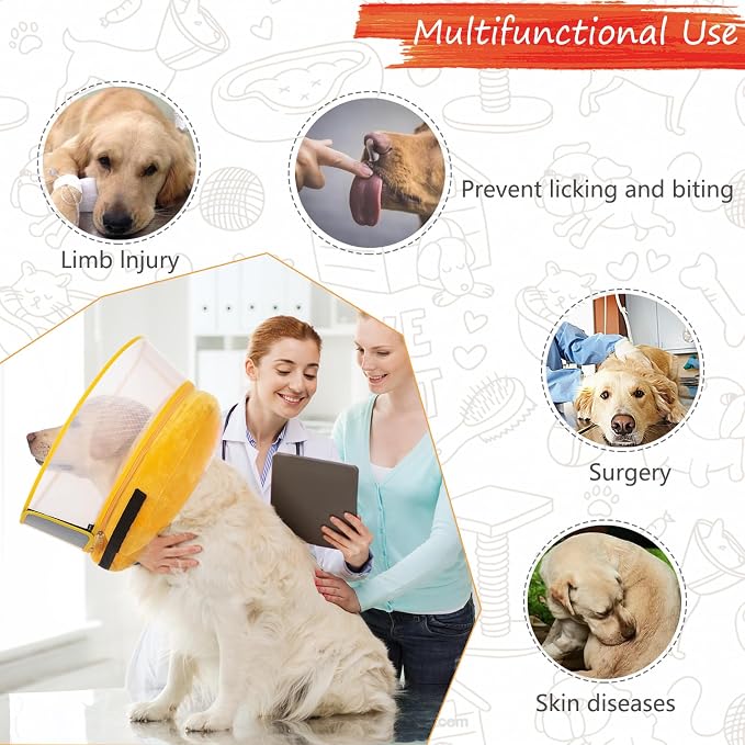 Inflatable Dog Cone Collar for Large Medium Small Dogs, Soft Dog Donut Collar Adjustable Recovery Cone for Pets After Surgery, Extra Enhanced Anti-Licking Guard Shield (Pineapple, Large)