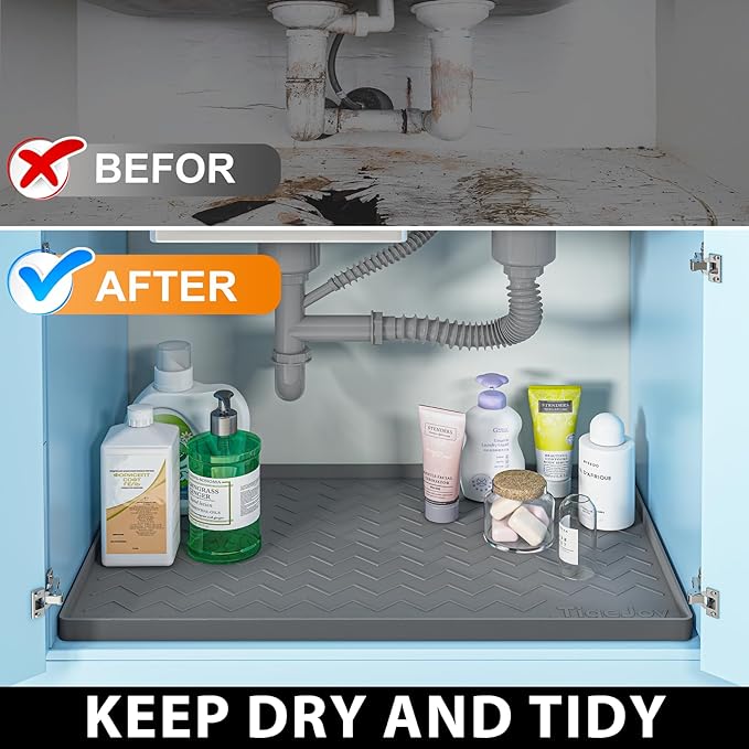 TigeJoy 40" x 22" Under Sink Mats for Kitchen Waterproof, Leak-Proof Silicone Mat Sink Protector and Cabinet Liner, Kitchen Essentials Organizer and Storage, Boot or Shoe Tray, Pet Feeding Mat