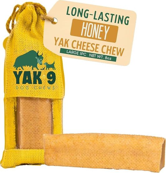 Yak9 Yak Cheese Himalayan Dog Chews Large & Giant Breeds (75+ LBS) - High Protein, Non Rawhide Dog Chews Long Lasting - Non GMO, Gluten Free, Grain Free Yak Milk Dog Chew - 8oz Size, Honey, 1 PC