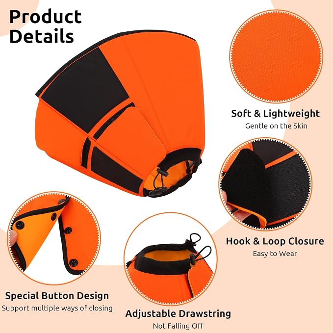 Queenmore Dog Cone Collar, Cone for Dogs to Stop Licking, Dog Cones for Medium Dogs, Adjustable Doggy Recovery Collars & Cones, Elizabethan Collar for Pets After Surgery, Orange M