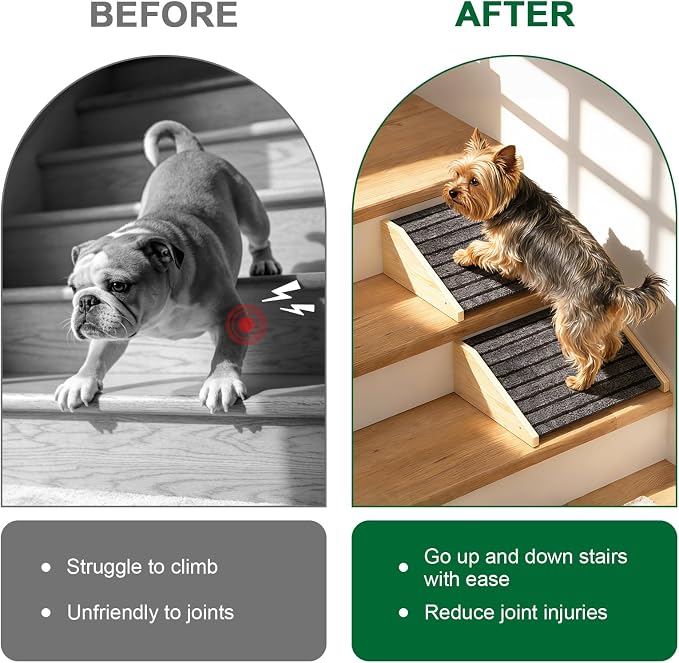 TIMHAKA 4 Pack Dog Ramp for Stairs, Upgraded Widened Non-Slip Dog Stairs for Small Medium Dogs, Wooden Pet Steps for Staircase, Steps and Stairs Assist for Injured & Aged Pets