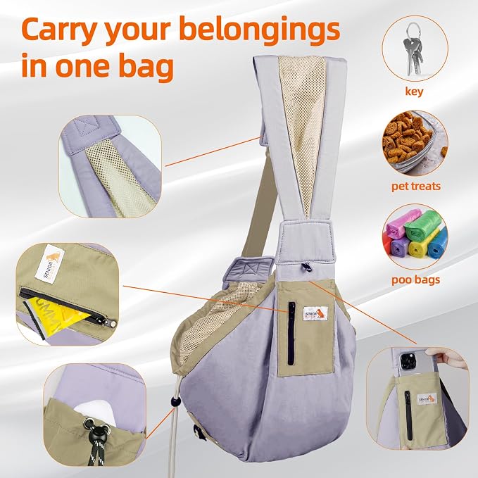 Dog Carrier Sling,Dog Carriers for Small Dogs & Cats Under 20 lbs,Puppy Carrying Backpack Pet Purse with Pockets,Adjustable Shoulder Strap,Hands Free for Travel (Purple)