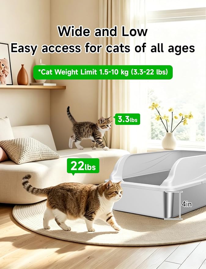 2PACK Stainless Steel Cat Litter Boxes, XL Large Metal Litter Box with High Sides Lid, Odor Free Litter Pan Include Scoop Easy Cleaning Anti-Scratch Kitty Cat Box Anti-Urine Leakage, Non-Sticky