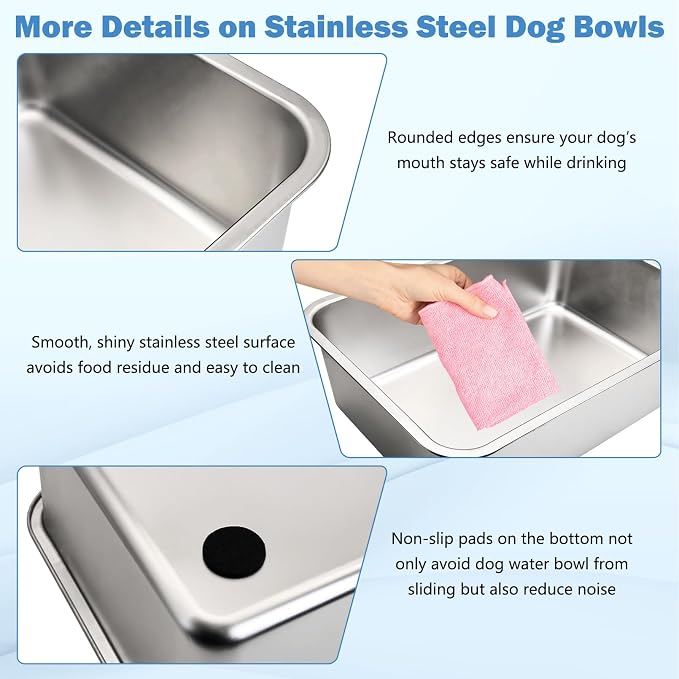 Fhiny 9 Gallon Stainless Steel Dog Water Bowl, Extra Large Capacity Dog Water and Food Bowl, Metal Pet Feeding Bowl for Indoor and Outdoor Use for Large Breed Pets（19.7 x 13.8 x 7.9 in）