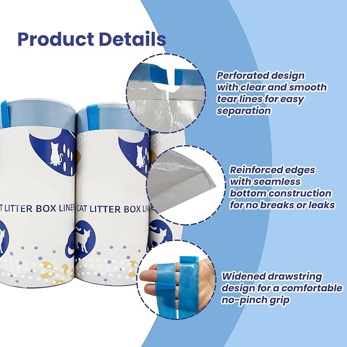 125 Counts Cat Litter Liner Bags Compatible with Neakasa and PetPivot Open-Top Pet Automatic Self Cleaning Cat Litter Box, Waste Bags, 27" x 13"Heavy Duty Replacement Trash Bags with Drawstring (Blue)