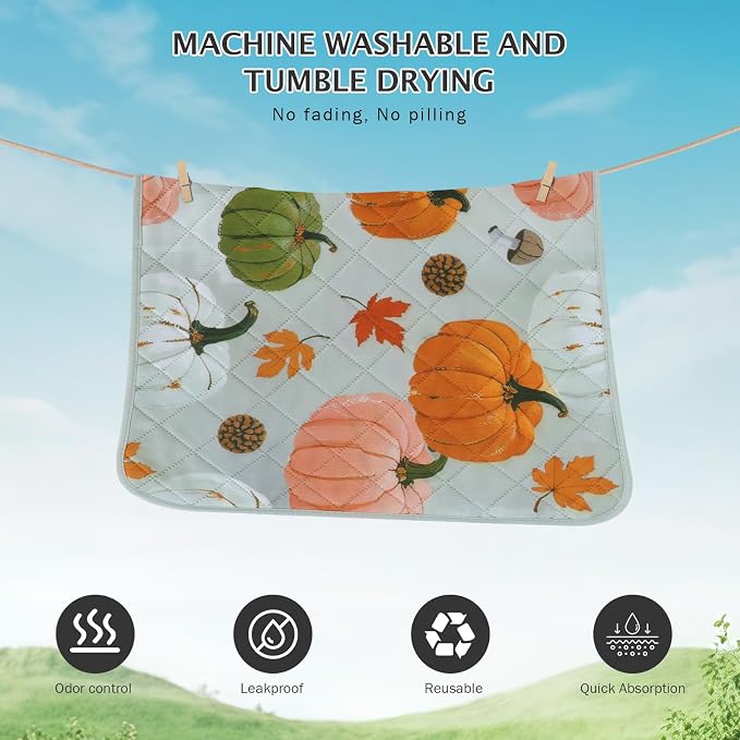IEUUMLER Washable Pee Pads for Dogs, 2 Pack Pumpkin Pattern Reusable Waterproof Puppy Potty Pads, Non-Slip Absorbent Pet Training Pads for Playpen Crate Bed EU016 Grey Pumpkin, 36x31