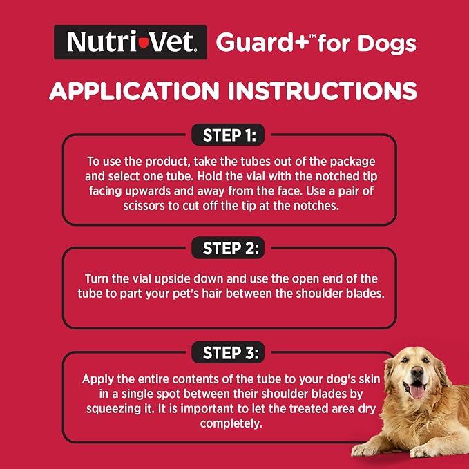 Nutri-Vet Guard+ for Dogs, Flea and Tick Prevention Spot On Drops, Topical Treatment for Dogs 45-88 lbs, Puppy Essentials, Waterproof Formula, 3 Monthly Doses, 90 Days of Protection