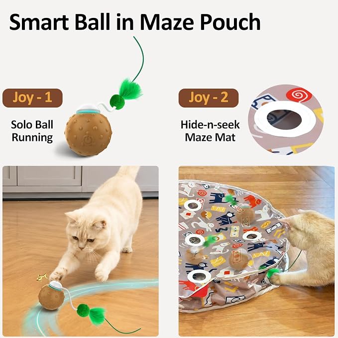 Cat Toys for Indoor Cats, Interactive Ball & 9 Holes Play Mat, Hide-n-Seek Exercise Game, Automatic Ball in Pouch, Mouse Squeaky Stimulating Toy, Motion Activated Kitten Enrichment Toys