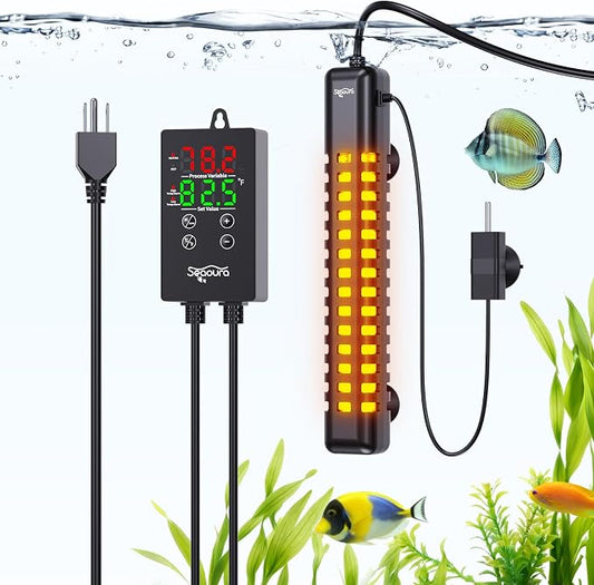 SEAOURA Aquarium Heater, 100W Fish Tank Heater for 15-25 Gallon, Submersible Turtle Heater with Digital Display Adjustable Safety Protection, Auto Power-Off When Leaving Water