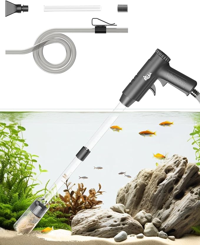 AQQA Aquarium Gravel Cleaner, 4-in-1 Upgrade Suction Power Manual Fish Tank Gravel Vacuum Cleaner Tools for Aquarium Water Changer with Water Flow Adjustment Use for Fish Tank Cleaning Gravel Sand