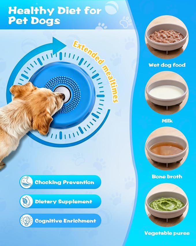 Slow Feeder Dog Bowl with Rolling Ball, Interactive Lick Bowl for Dogs & Cats, Anti-Slip Silicone Lick Mat for Liquid Treat, Wet Food, Bone Broth, Enrichment Toy for Small Medium Large Dogs