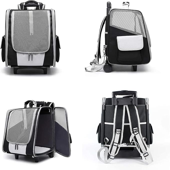 Rolling Pet Travel Carrier Backpack with Wheels 4 in 1 Pet Carrier Soft-Side Dog Carriers Luggage Bag,Mesh Ventilation Windows, Storage Pockets for Walking, Hiking