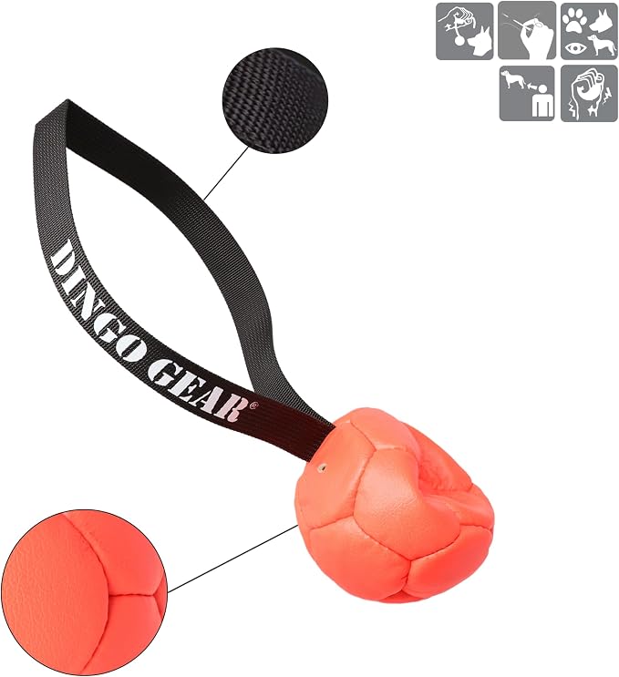 DINGO GEAR WWW.DINGOGEAR.COM 1977 Set Faux Leather Ball with Pump for Dog Training, as Reward for Fetch tug of war, for Strong Dog, Handmade, 3in Orange Z30029