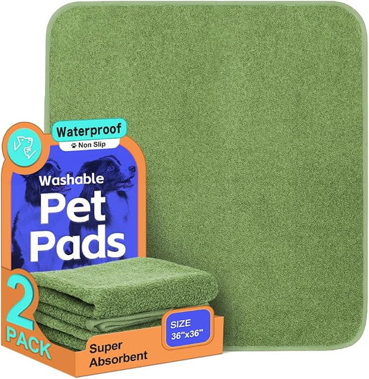 Washable Pee Pads for Dogs, Extra Large Reusable Dog Pee Pad, Waterproof Pet Mat, Dog Playpen Mats for Puppy Training Whelping Playpen Pads, Green, 36x36 inch