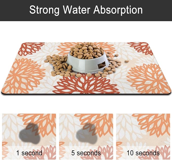 Dog Food Mats 2 Pack for Floors, Absorbent and Quick-Drying Pet Cat Food Mat,Anti-Fouling and Easy-to-Clean Pet Feeding Mat,Dog Bowl Mat for Messy Drinking Water Bowls 12"x 20"+18x24