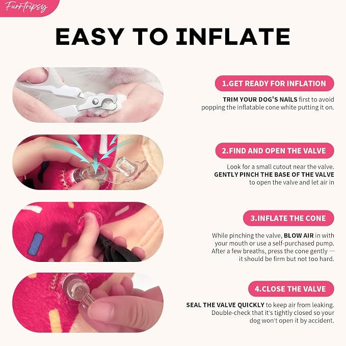 Inflatable Dog Cone Collar with Detachable Sturdy Shield,Soft&Lightweight-Ideal for Post-Surgery Recovery and Daily Wear,Suitable for Small Medium Large Dog Breeds(Donut Pink,M+)