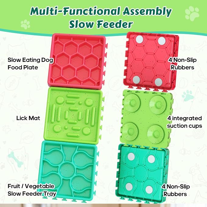 Dog Lick Mat for Training and Boredom Relief, Non-Slip Slow Feeder Puzzle with Suction Cups for All Breed Dogs and Cats, Dishwasher Safe Pet Dish for Dry and Wet Food