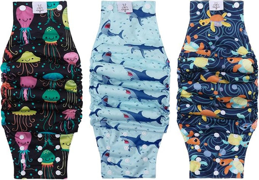 CuteBone Washable Dog Diapers Male with Snaps Reusable 3pcs a Pack Doggie Belly Band for Male Dogs Wraps KDM05XL