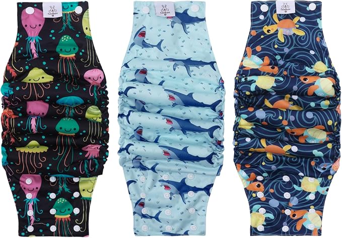CuteBone Washable Dog Diapers Male with Snaps Reusable 3pcs a Pack Doggie Belly Band for Male Dogs Wraps KDM05S