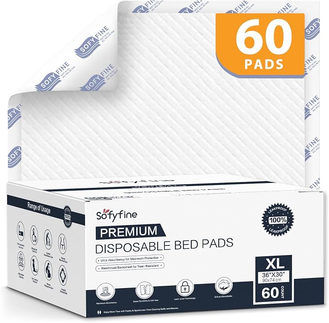 Tear Resistant Disposable Bed Pads 30"x36" (60 Count),XL Large Thicken Incontinence Adults Elderly Chucks Pads,Heavy Duty Absorbent Underpads,10X Super Absorbency Puppy Pee Pads