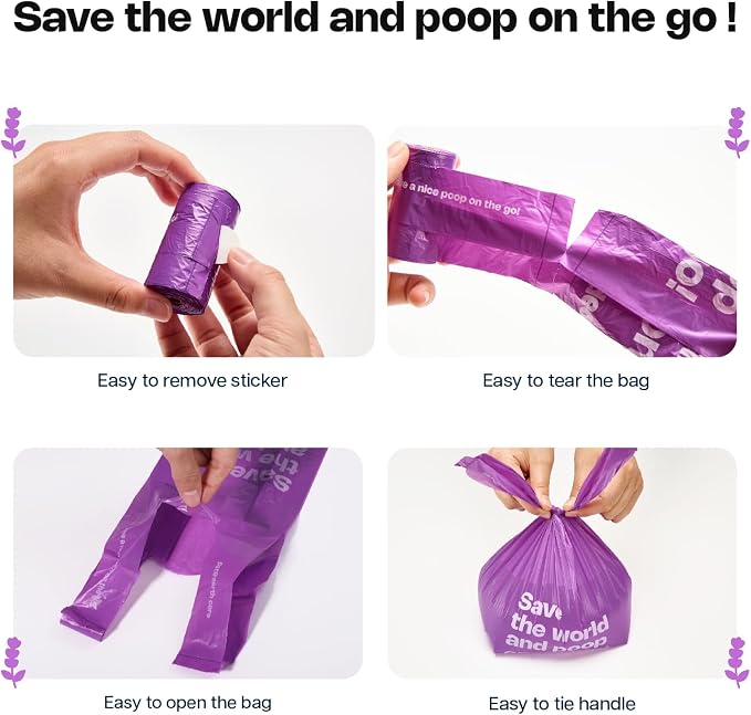 Deo Doo Dog Poop Bags with Handles 30 Rolls 360 Counts Big Sizes Leak Proof and Extra Thick Waste Bags Refill Rolls for Walking Small Medium Large Dogs Cats Litter Lavender Scented