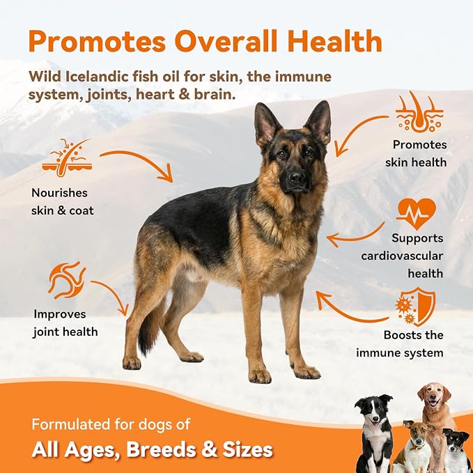 PUAINTA Omega 3 Fish Oil for Dogs & Cats, 80% EPA DHA, Skin & Coat, Itch & Shedding Support, Joint & Immune Health, Wild Icelandic Fish & Krill Oil Softgels (90 Count)