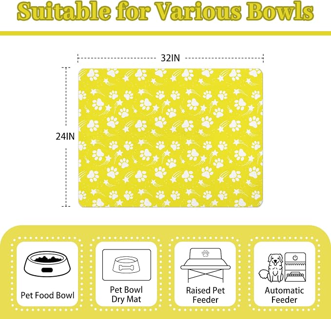 Dog Food Mat 24x32 Inch Pet Feeding Absorbent Mats for Floor Dog Cat Water Bowl Placemat Non-Slip Washable Pet Food and Water Mat