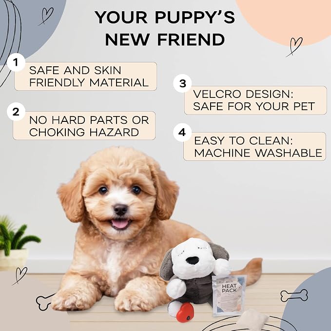 Upgraded Heartbeat Puppy for Dogs with Blanket, Heat Packs and Chew Toy - Pet Anxiety Relief and Calming Sleep Aid - Perfect Dog Stuffed Animal for Behavioral Crate Training - Dog Toys