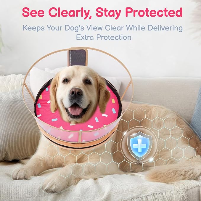 Sponge Dog Cone After Surgery, No Inflation Required Dog Donut Collar to Stop Licking, Inflatable Cone Alternatives for Medium Pets, Soft Recovery Collar with Protective Shield (Donut, S)