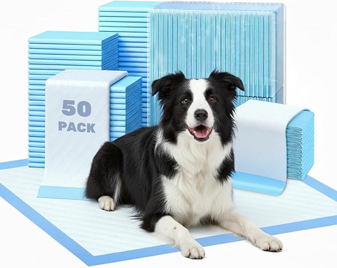 FluffyDream Super Absorbent Waterproof Dog and Puppy Pet Training Pad, Housebreaking Pet Pad,Blue (17.6"x23.6" (50PCS))