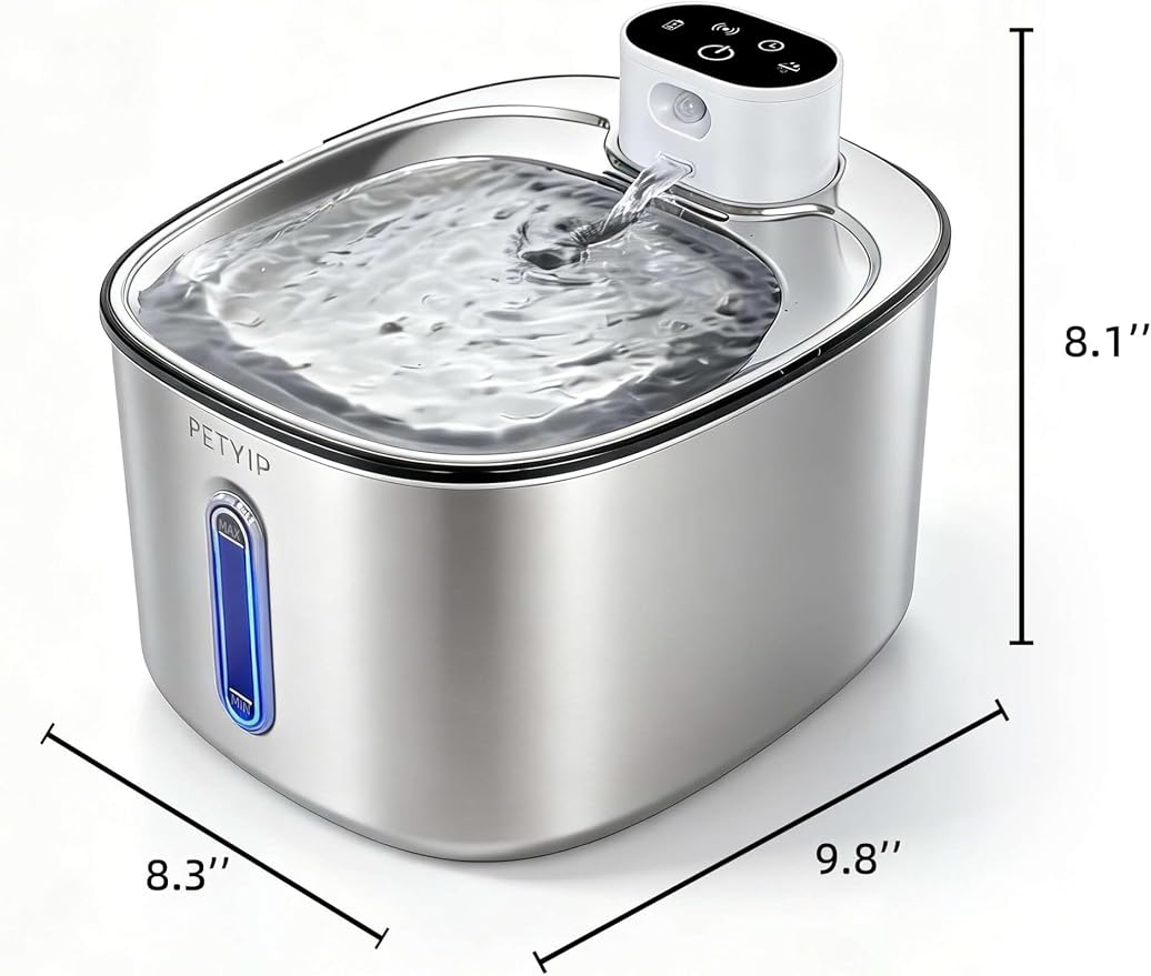 Wireless Cat Water Fountain Stainless Steel,135fl-oz/4L Battery Operated Automatic Pet Water Dispenser,Cordless Dog Water Fountain,Water Fountains for Cats Indoor,Ultra Quiet