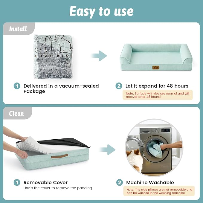 COZY KISS Cooling Dog Bed for Large Dogs, 42"x30" Orthopedic Foam Sofa with Bolster Sides, Q-Max >0.4 Cooling Technology, Cool Pet Bed with Removable Washable Cover, Green