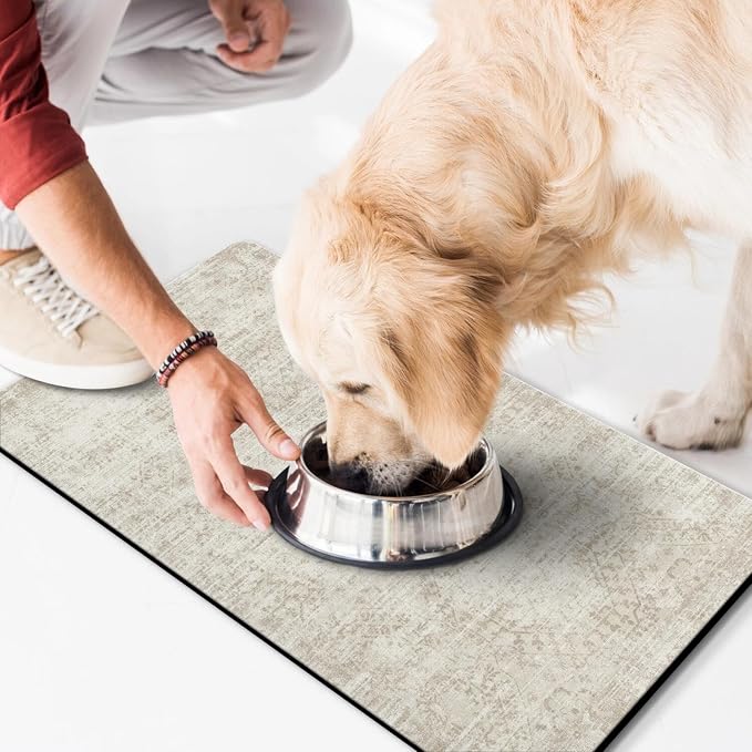 Dog Food Mat for Floors Waterproof Quick Dry Pet Placemat Cat Feeding Bowls Mats for Food and Water, Eco-Friendly Dog Accessories Diatomite Pets Supplies 17" X 30"