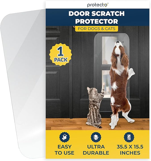 PROTECTO Heavy Duty Door Protector from Dog Scratching, 35.5 x 15.5” Clear Door Scratch Protector, Easy to Install on Window, Wall, Screen & Sliding Doors, Cat Scratch Guard for Indoors Outdoors