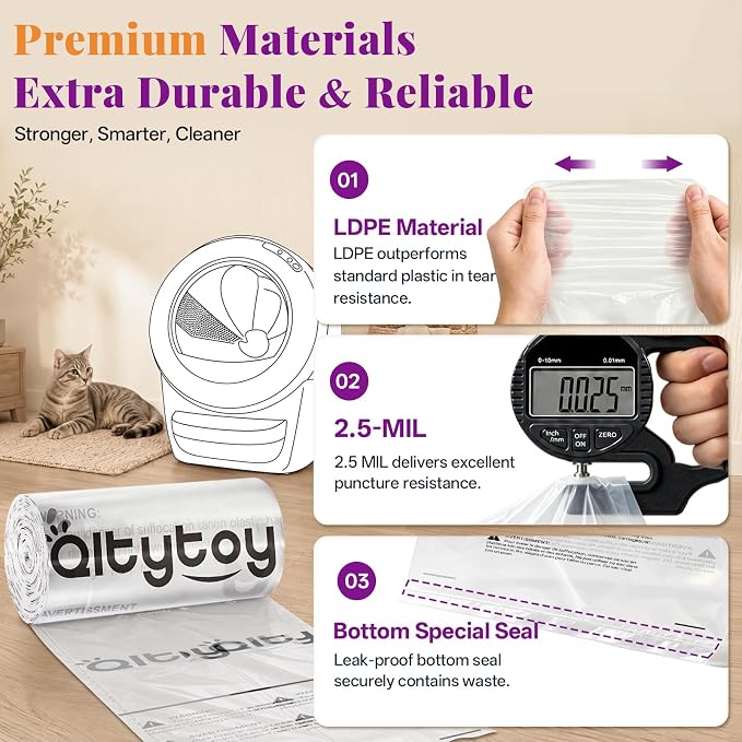 180 Pack Automatic Cat Litter Box Waste Bags Compatible with Litter Robot 5/4/3, 30LBS Heavy Duty Litter Box Liners,Transparent,Sensor-Compatible,9-11 Gallon,Leak-Proof,Replacement Cat Waste Liners