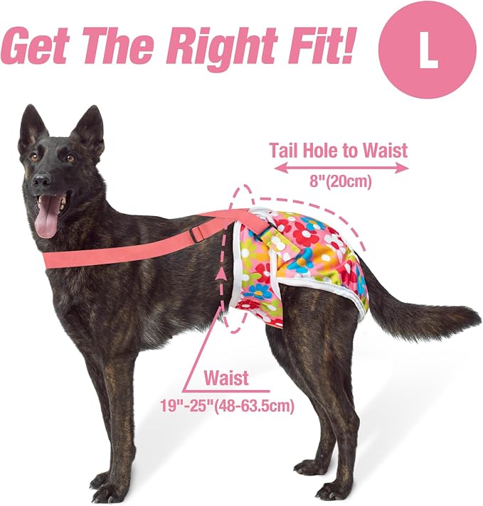 Pet Soft Dog Diapers Female with Suspenders, 3 Pack Reusable Female Dog Diapers for Heat, Dog Period Panties for Doggie in Cycle(Large, Floral)
