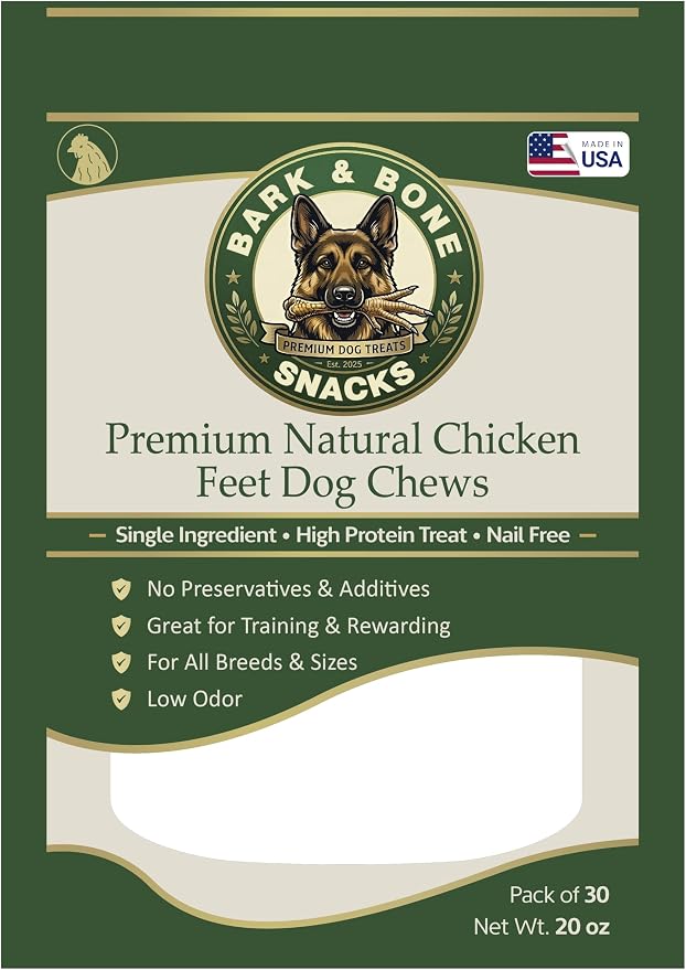 Bark & Bone Snacks Nail Free Premium Natural Chicken Feet for Dog's Treat | Single Ingredient, High Protein, 30 Count, 20 oz