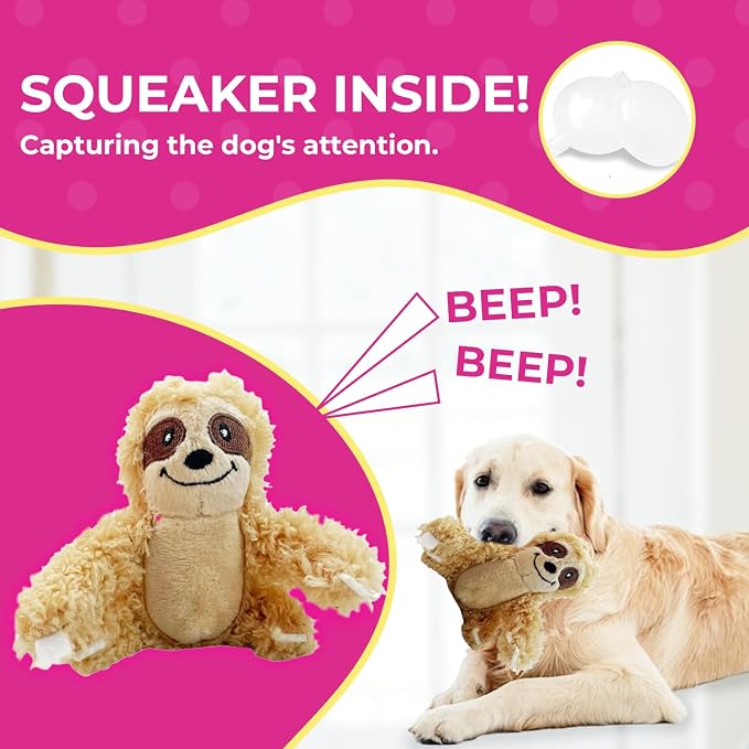 Glow Pups Sloth Dog Toy, Dog Squeaky Toy, Tree with Hide and Squeak Plush Toys for Dogs, Toy, Puzzle Toy for Small and Medium Size Dogs. (3 Pack: Replacement Animals, Sloth)