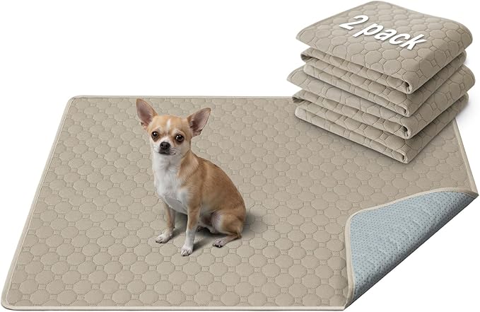 H.VERSAILTEX Premium Washable Pee Pads for Dogs 2 Pack Super Absorbent 100% Waterproof Reusable Non-Slip Quilted Puppy Training Pads for Crate Playpen Whelping & Potty Training(18"x24", Beige)