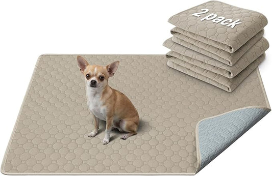 H.VERSAILTEX Premium Washable Pee Pads for Dogs 2 Pack Super Absorbent 100% Waterproof Reusable Non-Slip Quilted Puppy Training Pads for Crate Playpen Whelping & Potty Training(18"x24", Beige)