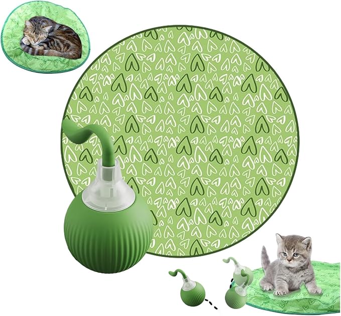 Interactive Mouse-Catching Cat Toy with Motion Sensor | Rechargeable Ball with Beep & LED Lights | Engaging Game for Indoor Cats, Reduces Boredom & Encourages Play (Green Single Layer)