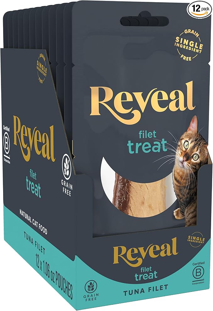 Reveal Whole Tuna Loin Cat Treats 12 Pack, Single Ingredient, Grain Free, High Protein, Natural Cat Treats for Training, No Fillers, No Artificial Additives (12 x 1.06 oz Loins)