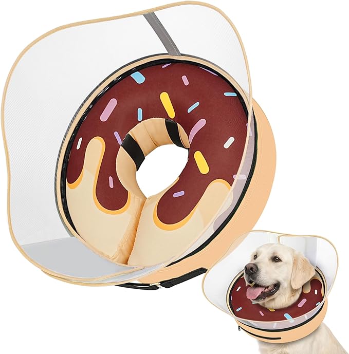 Supet Raised Inflatable Dog Cone After Surgery - Adjustable Recovery Donut Collar with Removable Shield to Stop Licking Wounds & Protect Stitches - Soft Dog Cone Alternative for Large Dogs (Brown,L)