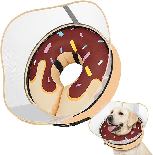 Supet Raised Inflatable Dog Cone After Surgery - Adjustable Recovery Donut Collar with Removable Shield to Stop Licking Wounds & Protect Stitches - Soft Dog Cone Alternative for Large Dogs (Brown,L)