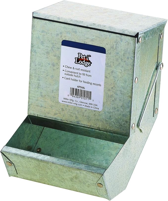 Pet Lodge® Steel Small Animal Feeder with Lid | Cage Rabbit Feeder | Holds Several Days Worth of Food | 5 Inch